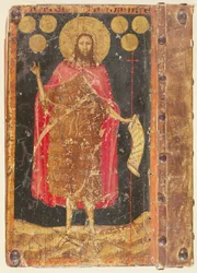 St. John the Baptist with Gold Florins, from the cover of Constitutions and Statutes of the Guild of Coiners, c.1380