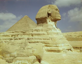 The Sphinx and The Great Pyramid of Khufu at Giza, Old Kingdom, c.2613-2494 BC
