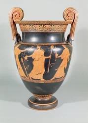 Volute krater, Dionysiac scene showing ritual dismemberment of a wild animal, Attic, 450-425 BC