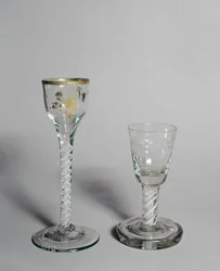 Wine glass with gilt decoration, firing glass bowl and opaque twist stem, c.1760