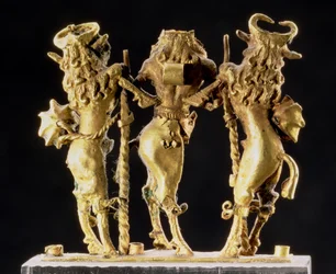 Pendant in the Form of Three Half-Man, Half-Bull Figures, Mesopotamian, c.2600-2340 BC