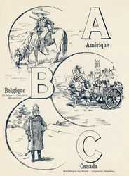 A B C: America, Belgium, Canada - ABC of Two Worlds. Emile Guerin, publisher, Paris, circa 1900.