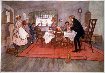 A Christmas Dinner in England, Illustration by Will Owen, Late 19th Century