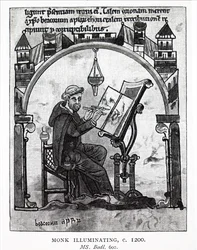 A monk illuminating a manuscript