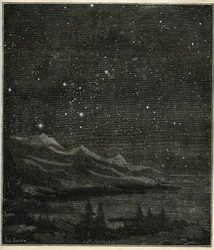 A starry night perfect for observing the sky. Engraving from Camille Flammarion