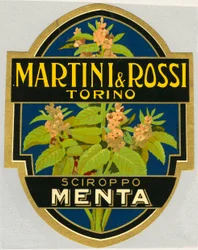 Advertisement label for mint syrup Martini e Rossi