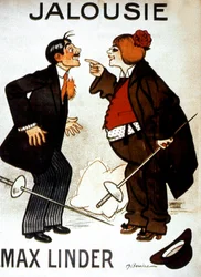 Poster of the film Jealousy (Max and the Jealous Husband) by Max Linder with Max Linder 1914 Silent movie