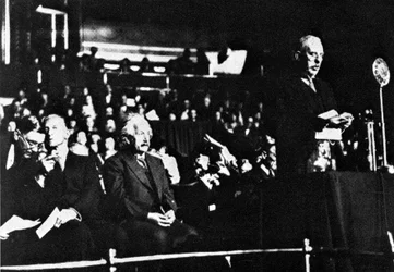 Albert Einstein and Ernest Rutherford, the Royal Albert Hall