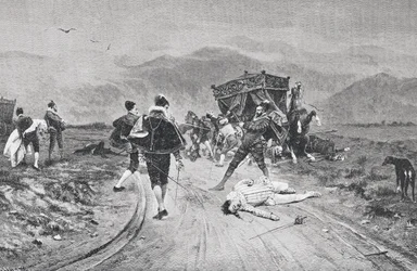 An attack on a coach, mid 17th century, from 