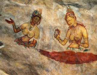 Apsaras, Heavenly Nymphs Offering Flowers, Fresco, Fortified Citadel of Sigiriya (UNESCO World Heritage List)