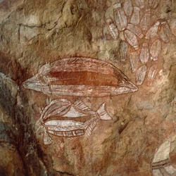 Australia, Northern Territory, Arnhem Land, Kakadu National Park, Nourlangie Rock, Aboriginal rock paintings