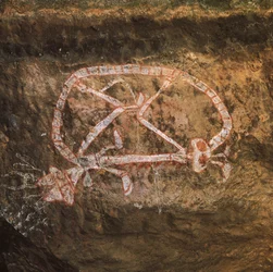 Australia, Northern Territory, Arnhem Land, Kakadu National Park, Nourlangie Rock, Aboriginal rock paintings