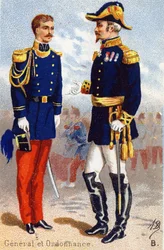 B: General and Ordinance. Engraving in "Military Alphabet". Late 19th century