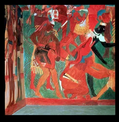 Battle scene depicted in room 2 of the Painted Temple at Bonampak, Mayan, Late Classic Period
