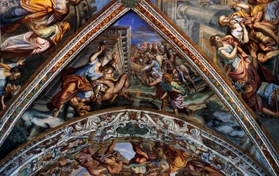 Biblical scenes, frescoes from the vault of St Bartholomew Cathedral, Lipari, Aeolian Islands (UNESCO World Heritage List, 2000), Sicily, Italy