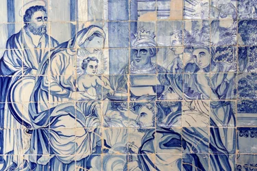 Brazil, Bahia, Salvador: Azulejo in Bonfim church: the Epiphany