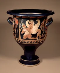 Campanian Red-Figure Bell Krater Decorated with an Arimasp in Combat with a Large Griffin, c.340 BC