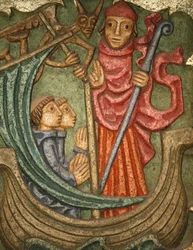 Cathedral Saint-Samson de Dol de Bretagne: Sculpture of the Main Altar (Claude Gruer 1980): Saint Samson, First Bishop of Dol, Sailing with His Companions to Armorica