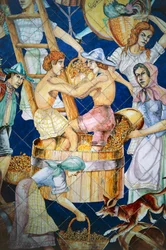 Ceramic tile panel depicting harvest, Detail