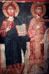 Christ with Saint Constantine, Timios Stavros tou Agiasmati Church, Holy Cross of Agiasmati, 15th Century, Cyprus, Painted Churches UNESCO Site, Troodos, Cyprus