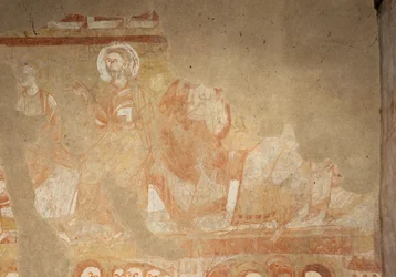 Church (Église Saint-Martin). Interior. Wall Paintings (Fresco). West Wall of the Nave. (Detail) Apostles. 12th Century