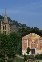 Church of St Leger with the Late-Renaissance Bell Tower, Aymavilles, Aosta Valley, Italy