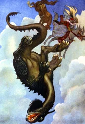 Couple Fighting a Dragon