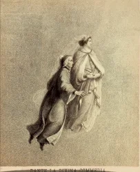 Dante and Beatrice Flying Through the Firmament of Paradise (Illustration of Canto I of Paradiso of The Divine Comedy by Dante Alighieri)