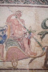The Triumph of Dionysos - Return of the god from a military expedition to India - Dionysos seated on a chariot drawn by two panthers - Paphos mosaics, House of Dionysos, End of the 2nd Century AD - Cyprus - (detail)