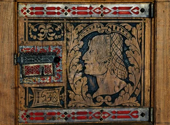 Door worked in inlays