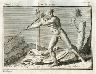 Studies on the human figure engaged in throwing an object far away with great impetus. 