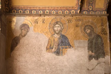 Mosaic panel featuring Christ, Mary & John the Baptist, Aya Sofya Museum, Istanbul, Turkey (537 AD, formerly mosque and church)
