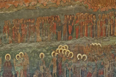 Europe, Romania, Bucharest, Patriarchal Orthodox Cathedral (1656), Wall Fresco Next to the Entrance