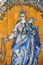 Evora Museum, Azulejos, Saint Dominic Receiving the Rosary from the Virgin, Portugal