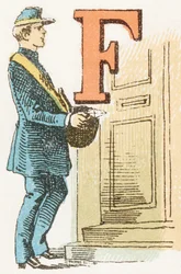 F - Postman - Engraving in: Childish Alphabet. Editions Gordinne, c.1920