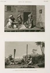 Pipe stem makers and tobacco pounders, Egypt, c 1798