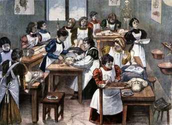 Female students at a dissection lesson in New York