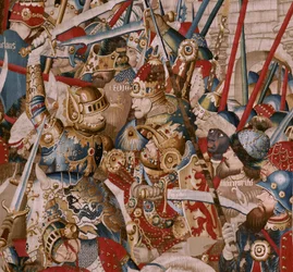 Flemish tapestry. Series The Trojan War. Achilles’ Tent. Sixth tapestry in the series. Model Coëtivy Master. Manufacture Tournai workshops. Ca 1470.