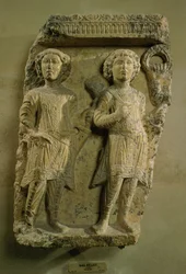 Fragment of a bas-relief plaque depicting two soldiers, from Palmyra, 2nd century