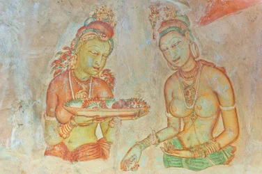 Bare-Breasted Woman with Flowers, Apsaras, Sigiriya, Sri Lanka