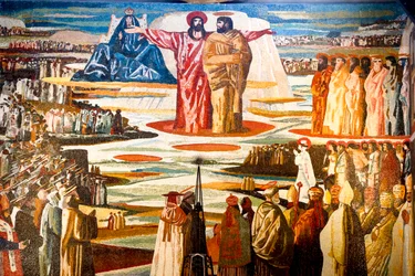 Fresco in the Annunciation Roman catholic basilica, Nazareth, Galilee, Israel.