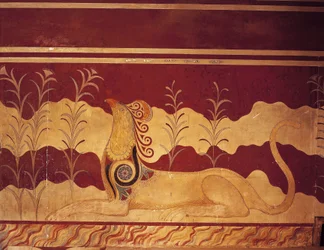 Fresco on a wall, Throne Hall, Palace Of Minos, Knossos, Crete, Greece