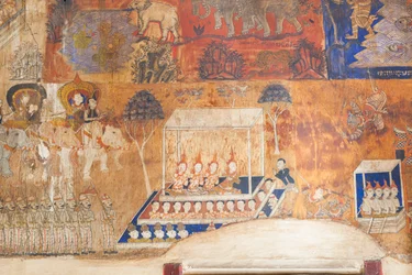 Frescoes Adorning the Walls of Wat Bo Depicting Scenes from the Reamker, Siem Reap, Cambodia