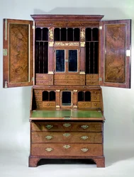 George I walnut bureau bookcase, early 18th century