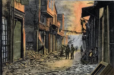 Saloniki: View of Tunsky Street Partly Destroyed