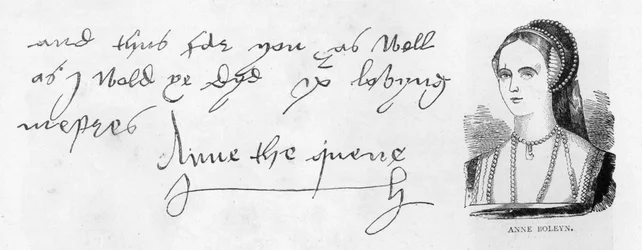 Handwriting and signature of Queen Anne Boleyn, from a letter to Thomas Cromwell