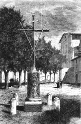 History of Ancient Rome. Order of Friars Minor Capuchin over Barberini square in Rome the cross of Christ