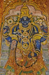 India, Tamil Nadu, Srirangam, Sri Ranganathasvami Hindu Temple, wall painting of Vishnu