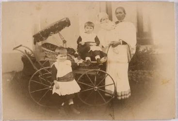 Indian ayah with her European charges, c 1870