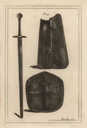 Large Breastplate or Cuirass, Shield Perforated in the Centre, and Two-Handed Sword Belonged to Guy, Earl of Warwick